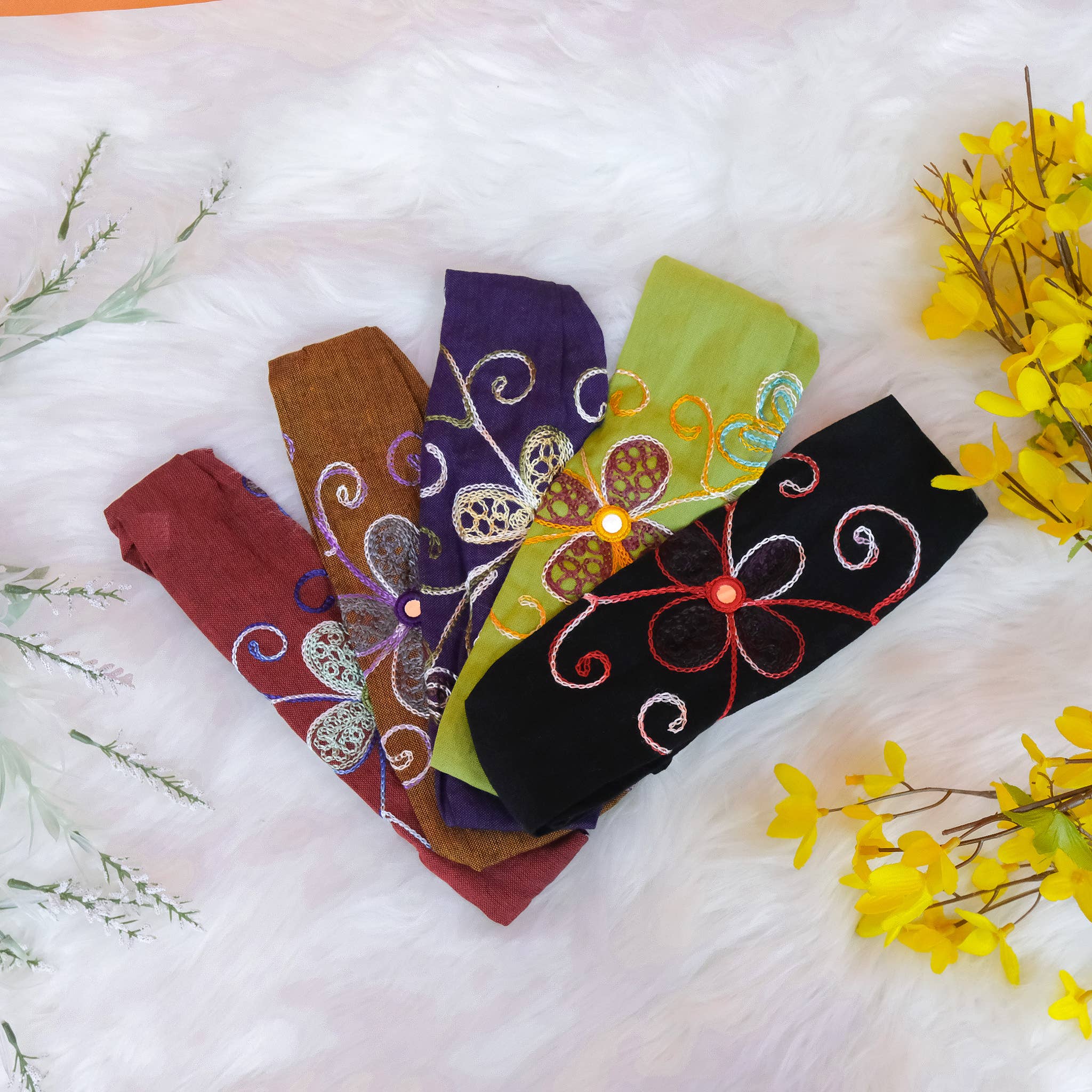 Karma Nepal Crafts - Wholesale Fashion Headband - Women's - Hand Embroidered Cotton Boho Hippie Stretchy  Head Wraps 7