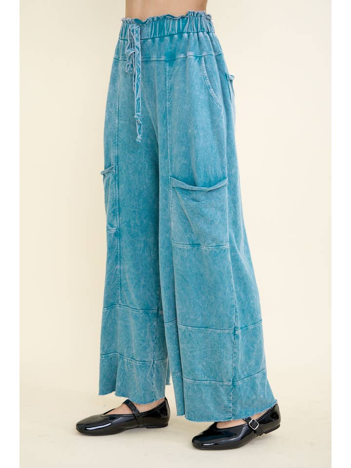 J.Her - Wholesale Pants - Women's - BEST Mineral Wash Wide leg Cropped pants HP552415