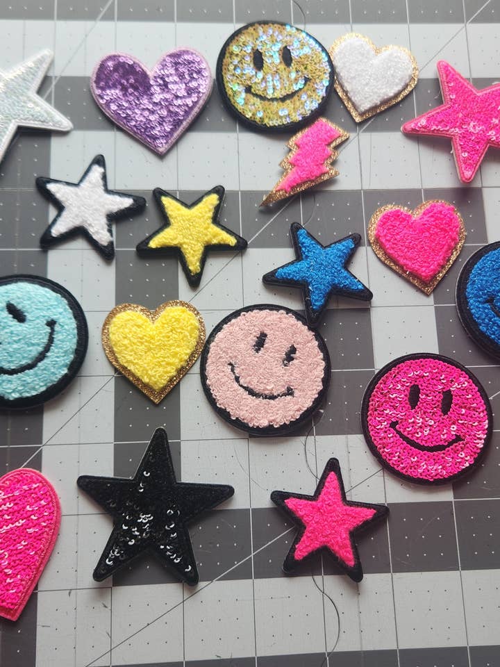 Chenille/Sequin/Glitter Shape Iron On Patch Shapes (Multiple Options) *DISCONTINUED* for wholesale by Texas Transfers