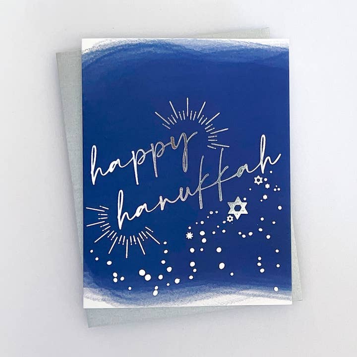 Happy Hanukkah Silver Foil Card Set for wholesale by Blue Leaf Design Co.