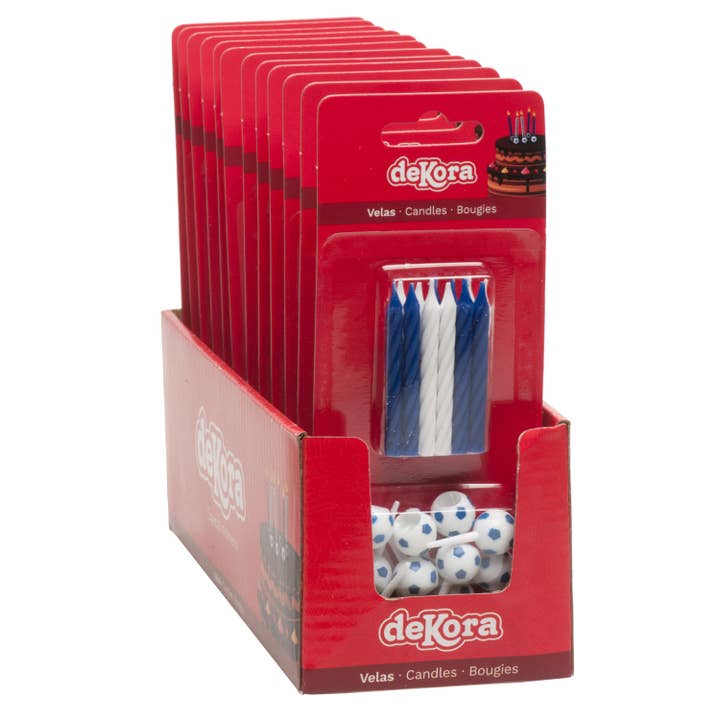 dekora - Venta al por mayor Velas de tarta - BLISTER 12 VELAS CUMPLEAÑOS FUTBOL