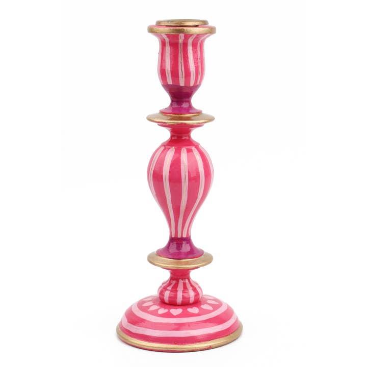 My Doris - Wholesale Candle Holder - PINK STRIPE LARGE CANDLESTICK HOLDER