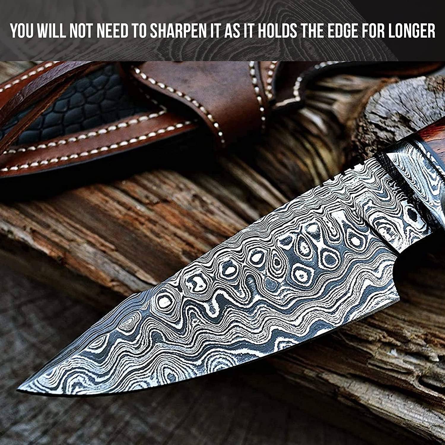BigCat Knives - Wholesale Pocket Knife/Holder - Predator Hunter - Handmade Damascus Hunting/Camping Knife4