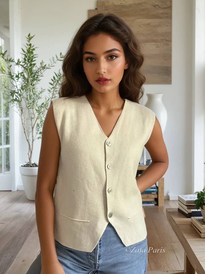 23P23H27 Extra soft sleeveless knit vest for wholesale by ZAFA PARIS