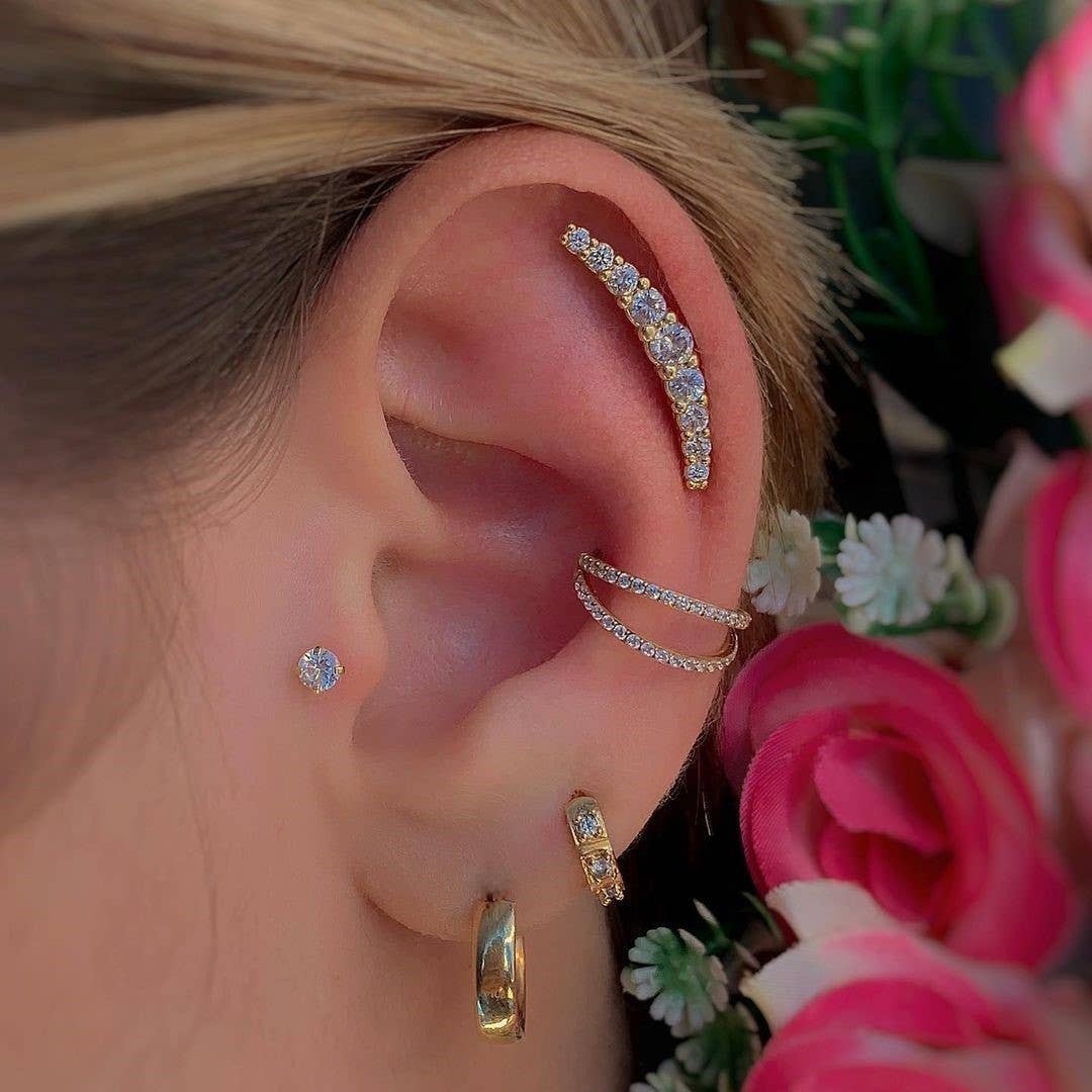 Schmuckgroßhandel - Venta al por mayor Pendiente sin pareja - Piercing doble con cierre clicker de titanio4