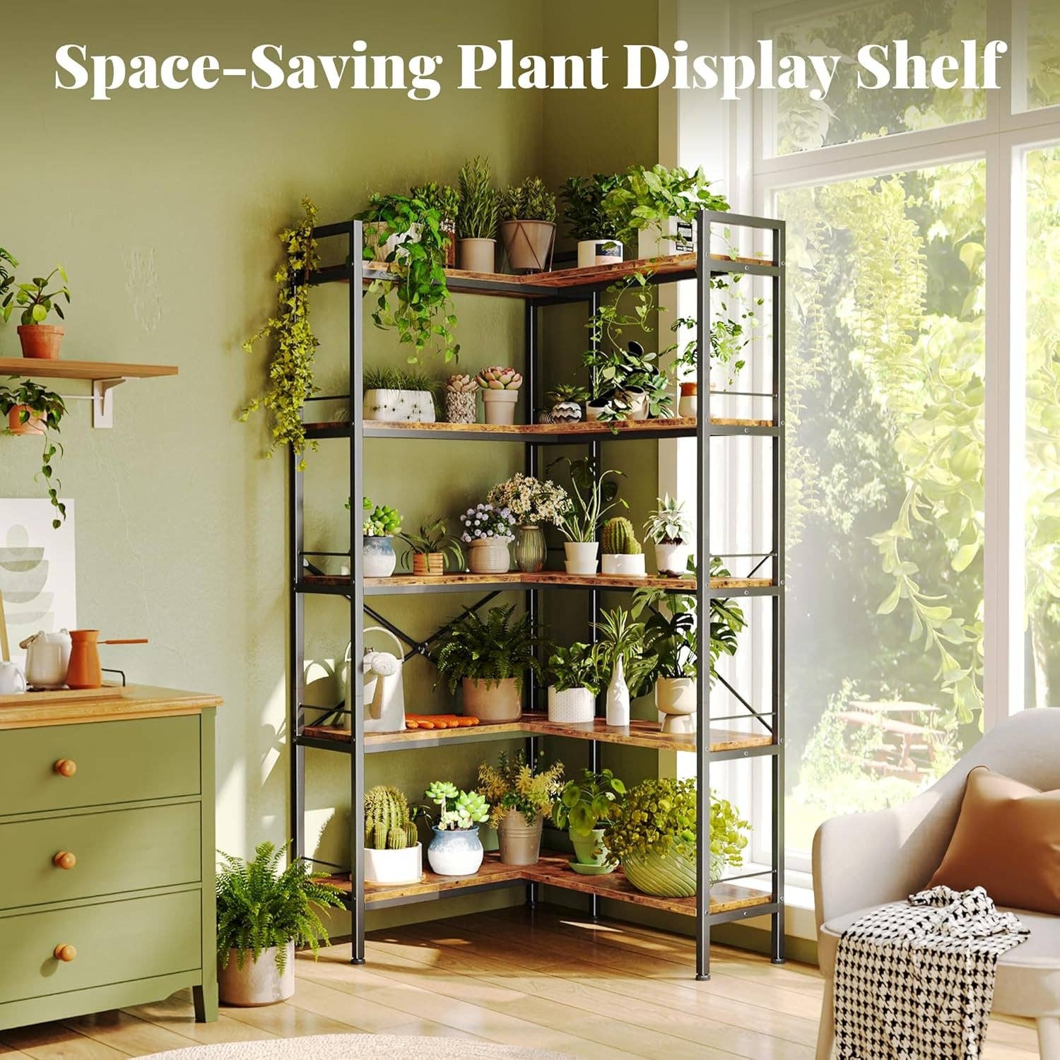 L Shaped Corner Bookshelf 49 Inch Rustic Brown Wood Metal Frame for wholesale on Faire2