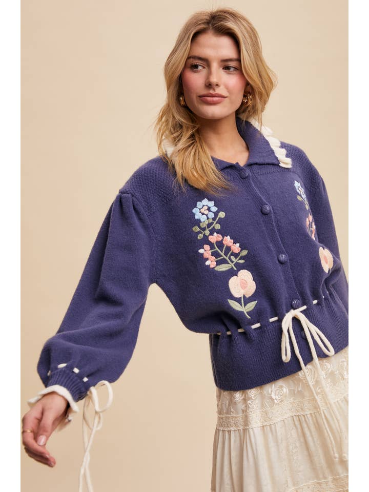 Listicle - Vendita all'ingrosso Cardigan - Donna - Cardigan Maglione Ricamato a Fiori25