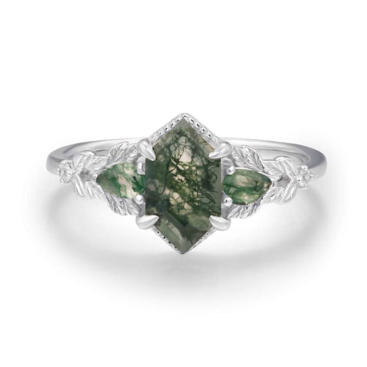 Azura Jewelry - Wholesale Band/Stacked Ring - Gardenia Moss Agate Ring