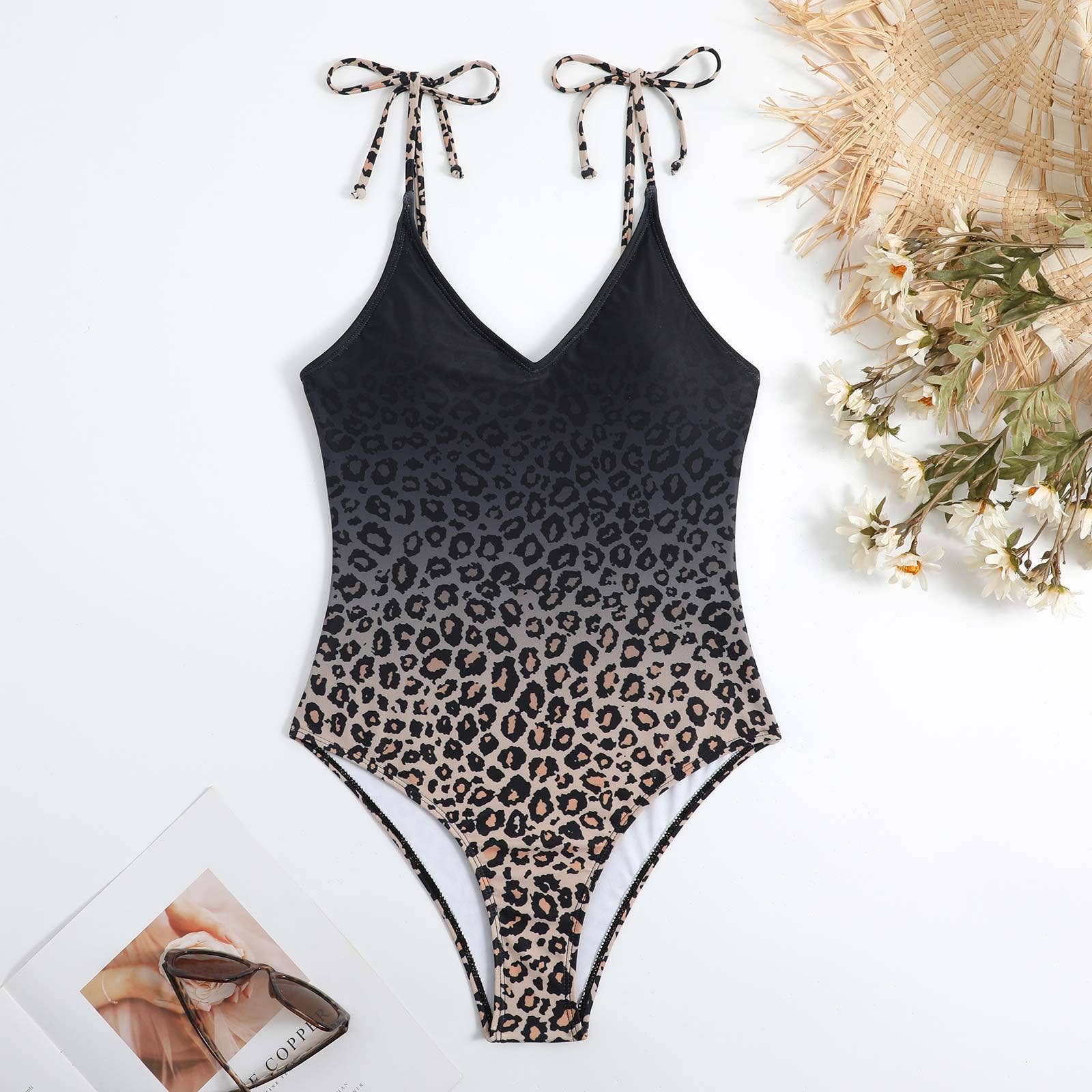 Sweetkama – Fato de banho - Mulher por atacado – Alças Roupa de banho de uma peça com estampa Leopar e envoltório Y817