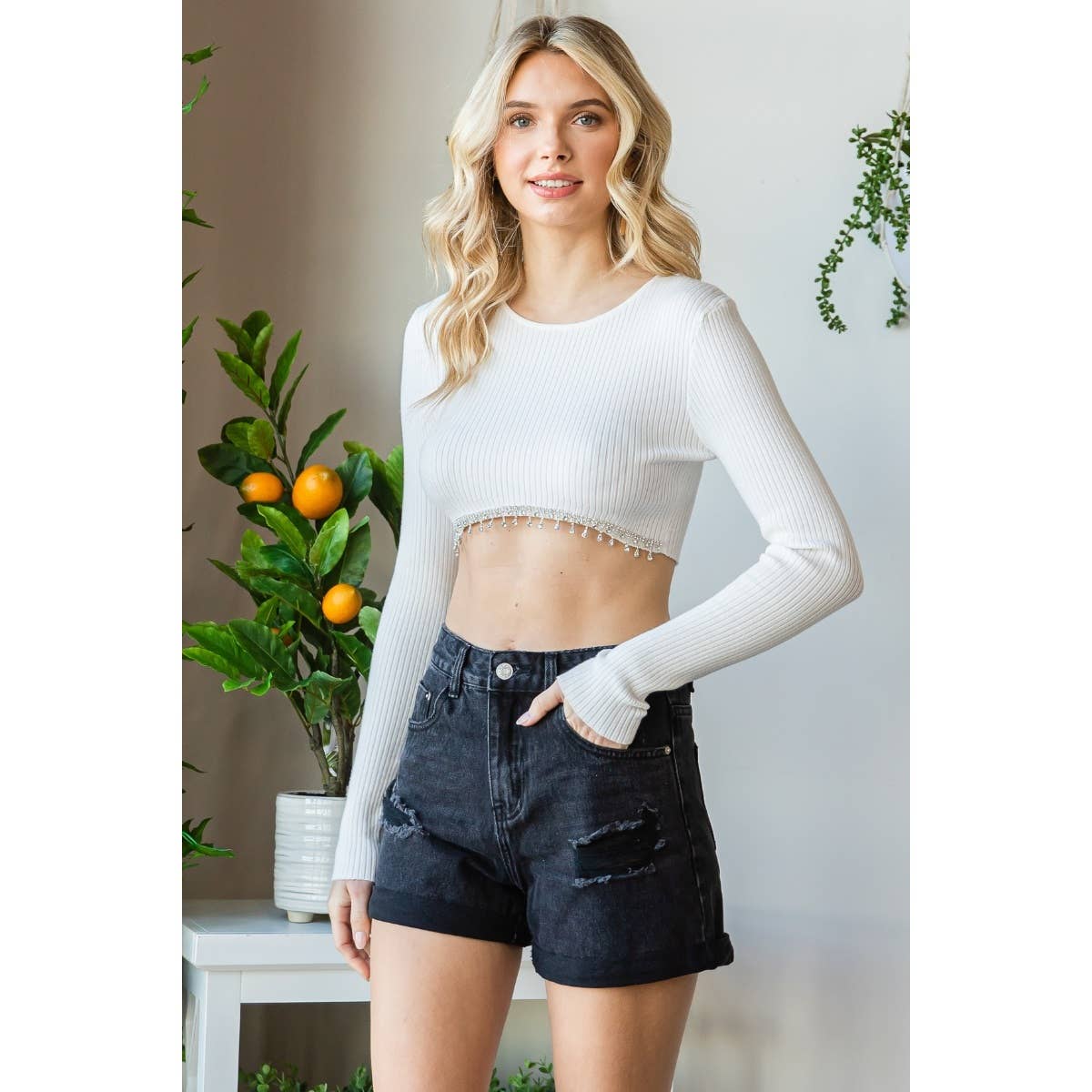 Veveret - Venta al por mayor Pantalones cortos - Mujer - Pantalones cortos de mezclilla enrollables desgastados lavados a color7