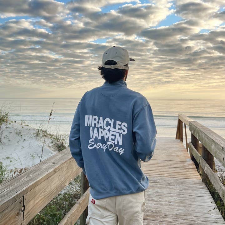 NEW! | "MIRACLES" COMFORT COLOR QUARTER ZIP | BLUE JEAN for wholesale by He Would Love First