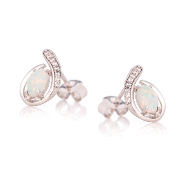 Pendientes ovalados de ópalo y óxido de circonio, plata para venta al por mayor de OPALOOK France