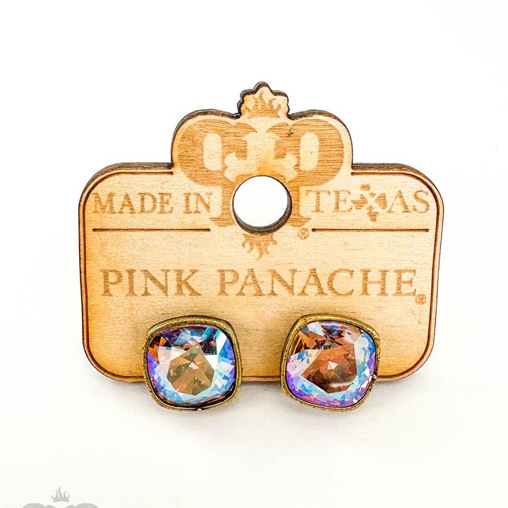Pink Panache Brands - Venta al por mayor Pendientes de botón/aretes de poste - Pendiente de poste con cristal cuadrado austriaco, 12 mm
