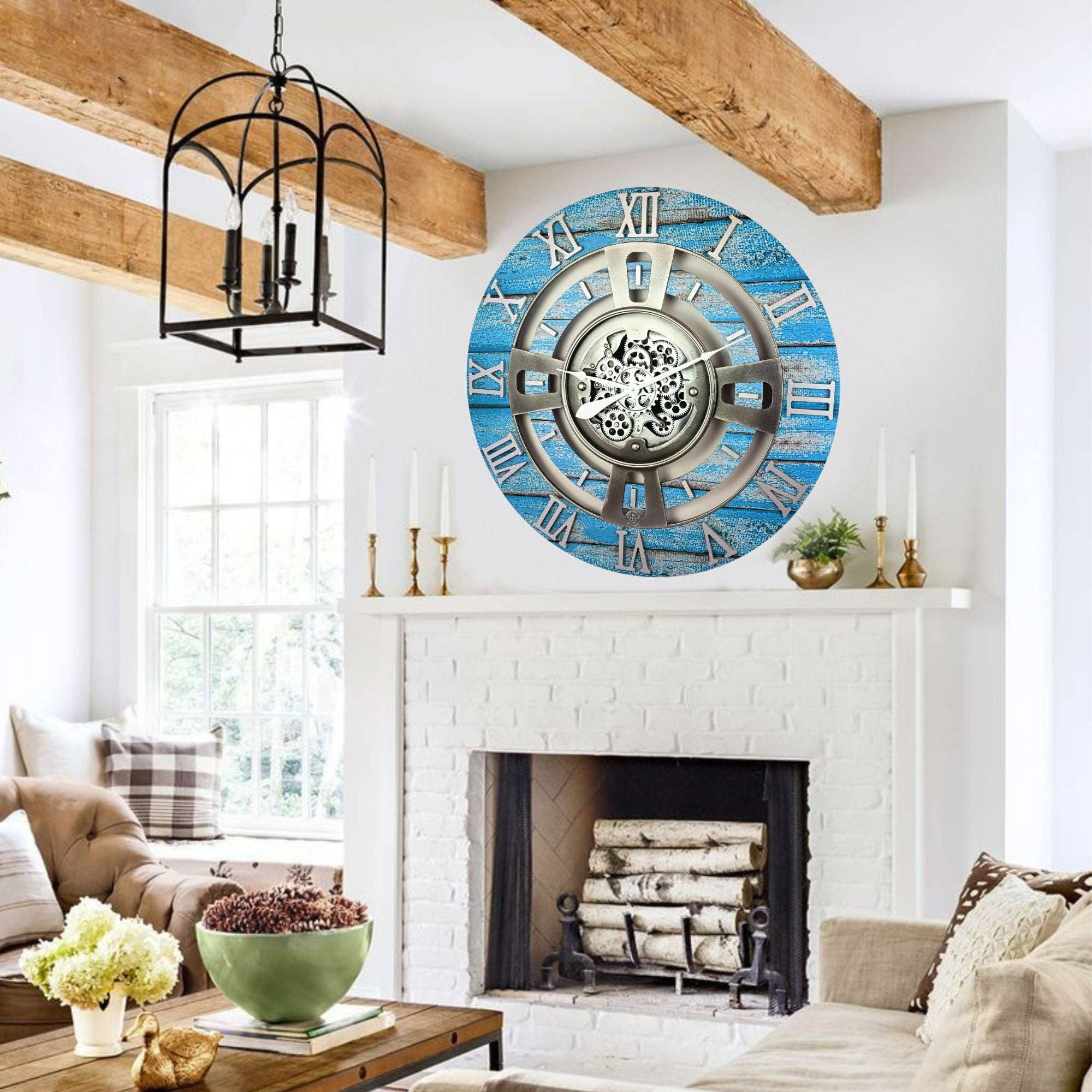 The Gears Clock - Wholesale Wall Clock - ENGLAND LINE WALL CLOCK ROUND 36 INCH OCEAN BLUE10