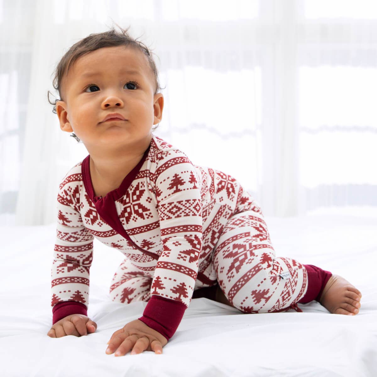 Dreamland Baby - Wholesale Sleepsuit - Baby - Baby Bamboo Pajamas w/ DreamCuffs® - Fair Isle Cranberry2