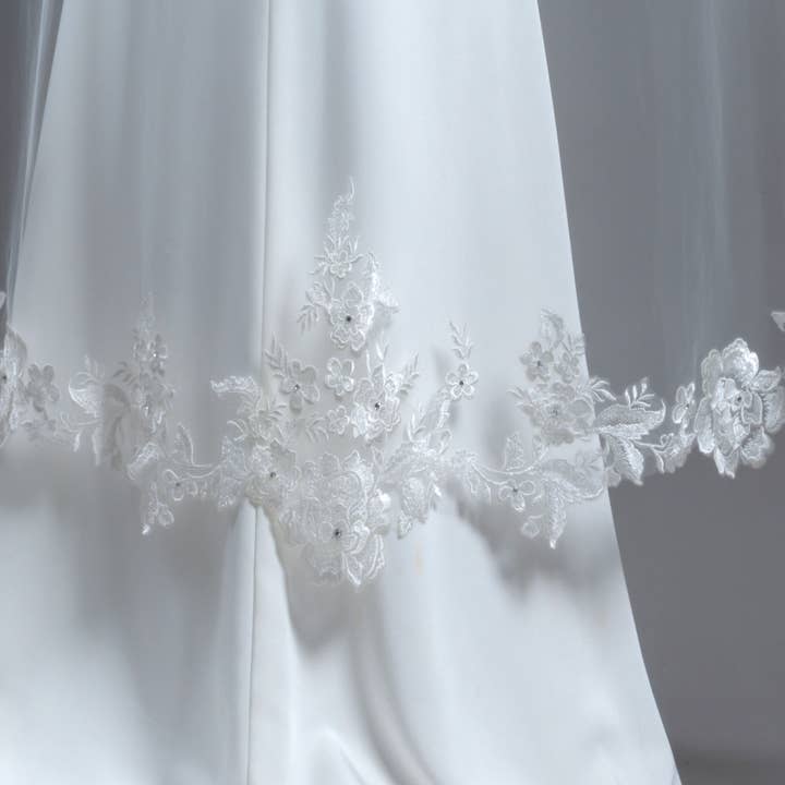 Farinosa Bridal - Vente Voile – femme - Voile de mariée mantille en dentelle brodée florale FS6221-M 152 cm5