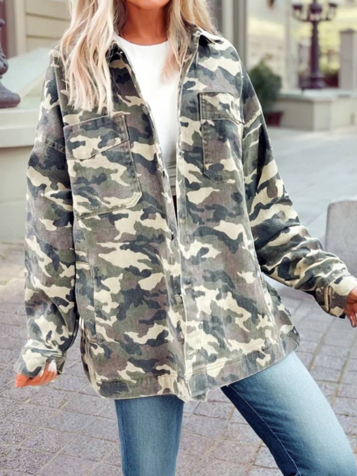 2025 Fall Camo Chest Pockets Loose Jean Jacket for wholesale by 1 the Woman