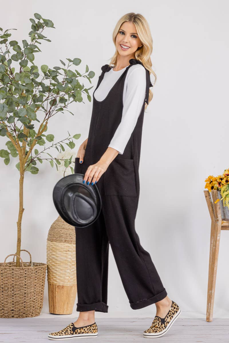 Celeste Clothing – Großhandel Jumpsuit – Damen – Plus-Size verstellbarer Rippen-Overall mit Fronttaschen - CP4387320