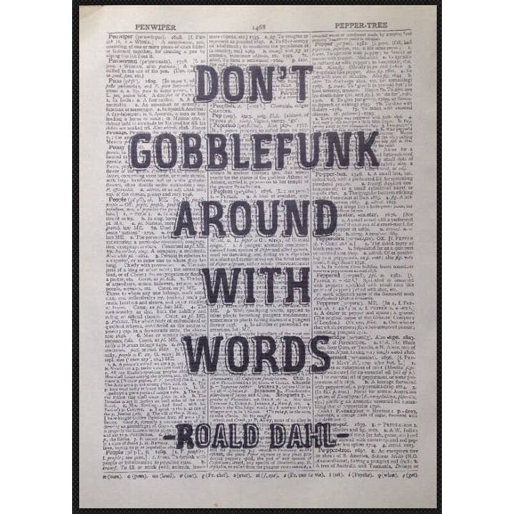 Roald Dahl Dictionary Wall Art Quote - BFG Quote - Home Art for wholesale by Parksmoonprints