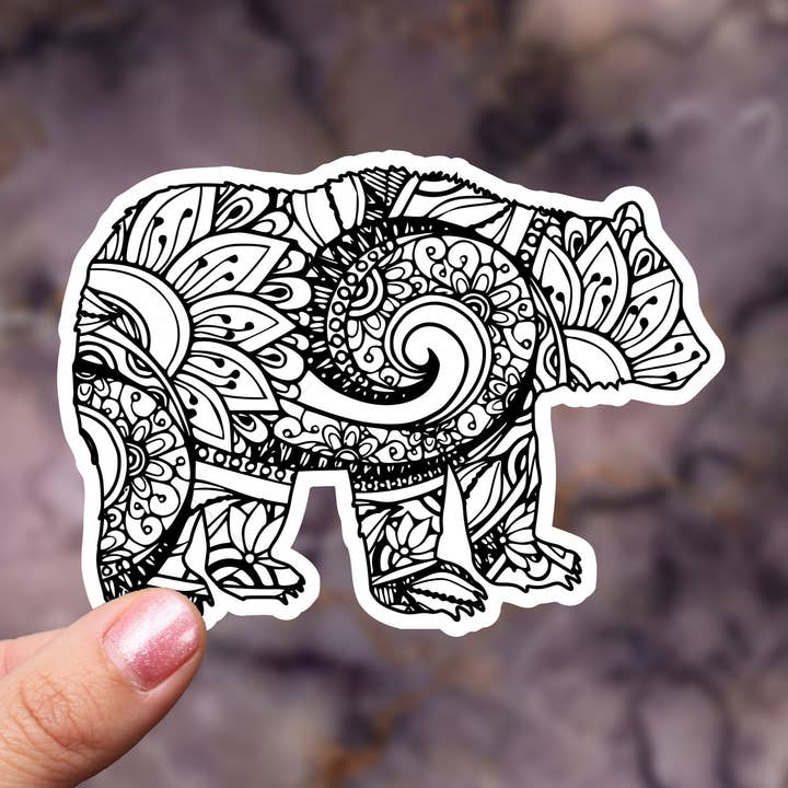 Mandalasticker, matte sticker, berenmandala voor wholesale door Two Little Stones