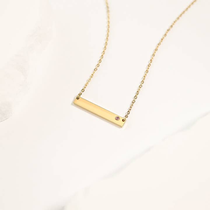 WJW - Wholesale Pendant/Charm Necklace - 18K Gold PVD Stainless Steel Bar Birthstone Necklace