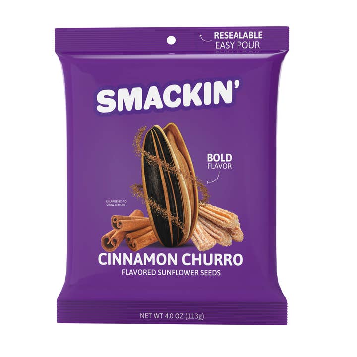SMACKIN' Sunflower Seeds - Wholesale Seeds/Kernels - SMACKIN' Cinnamon Churro Sunflower Seeds Case of 12 (4 oz)