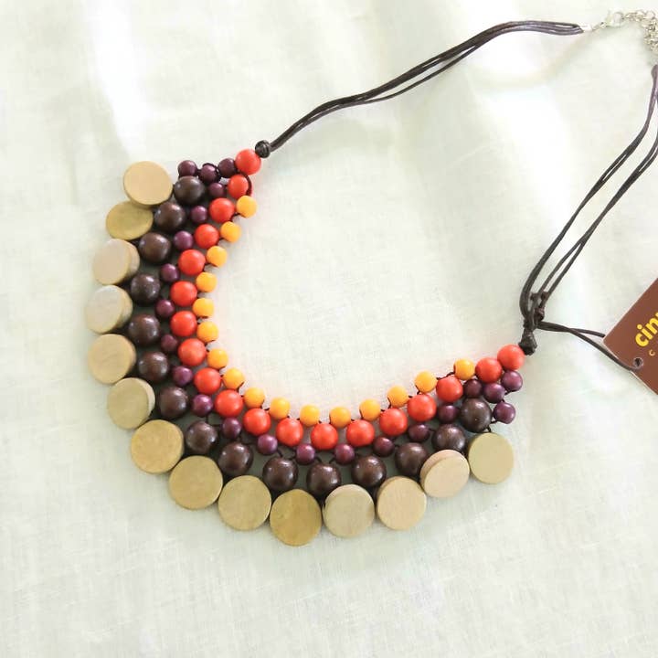 Tribal Inspired Wooden Beaded Necklace N6-4912 for wholesale by Cinnamon Creations