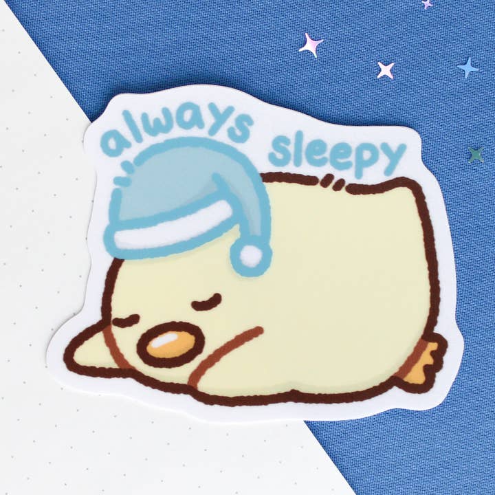 Always Sleepy Lemon • Vinyl Sticker for wholesale by Sam’s Scribbles