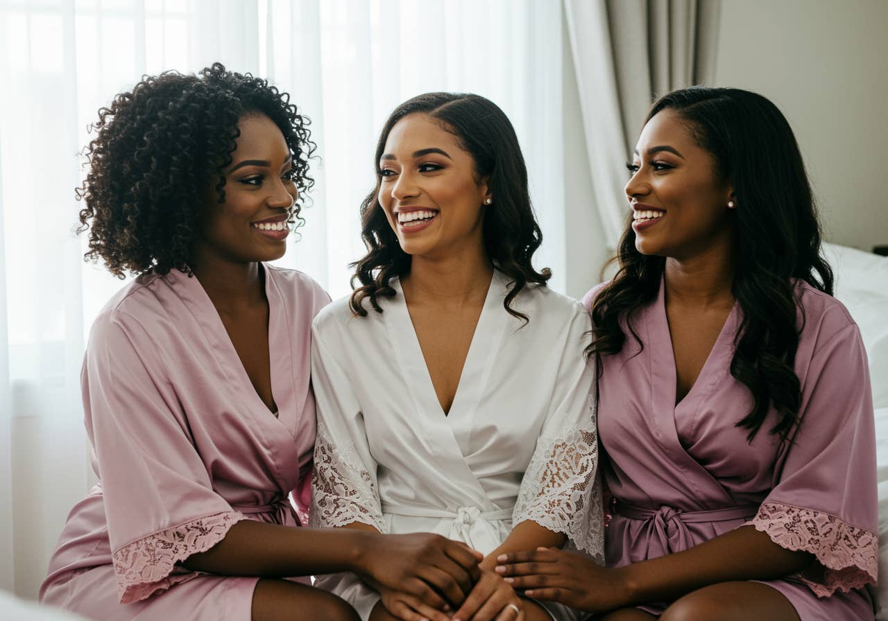 The Blissful - Vente Peignoir – femme - Robe en dentelle satinée pour demoiselle d'honneur Getting Ready Outfits