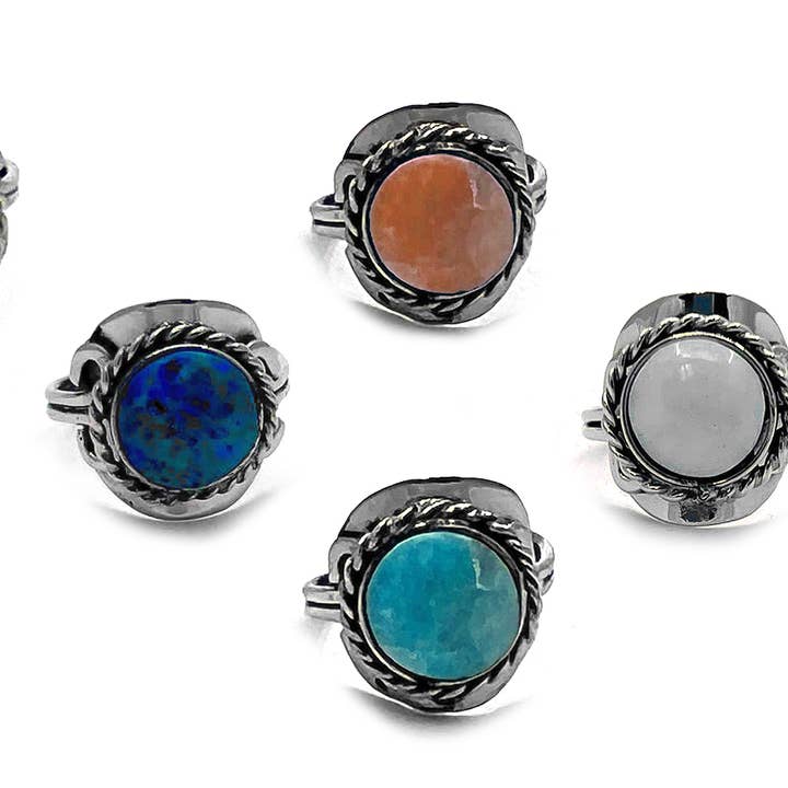 Pichincha - Wholesale Cocktail/Statement Ring - Mini Round Semi Precious Stone Adjustable Metal Ring0