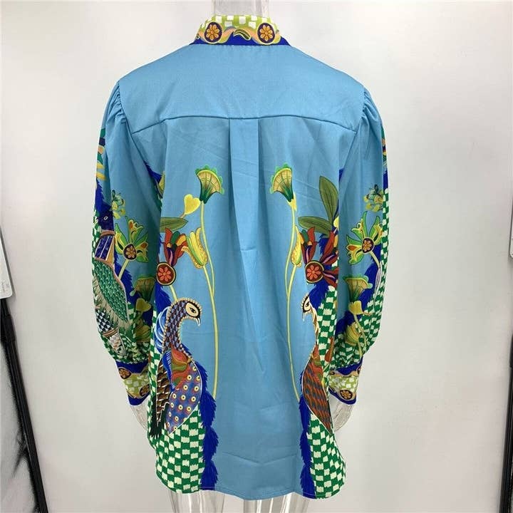 BLUE Fashionable Printed Long Sleeve Top And Long Pants Set for wholesale on Faire4