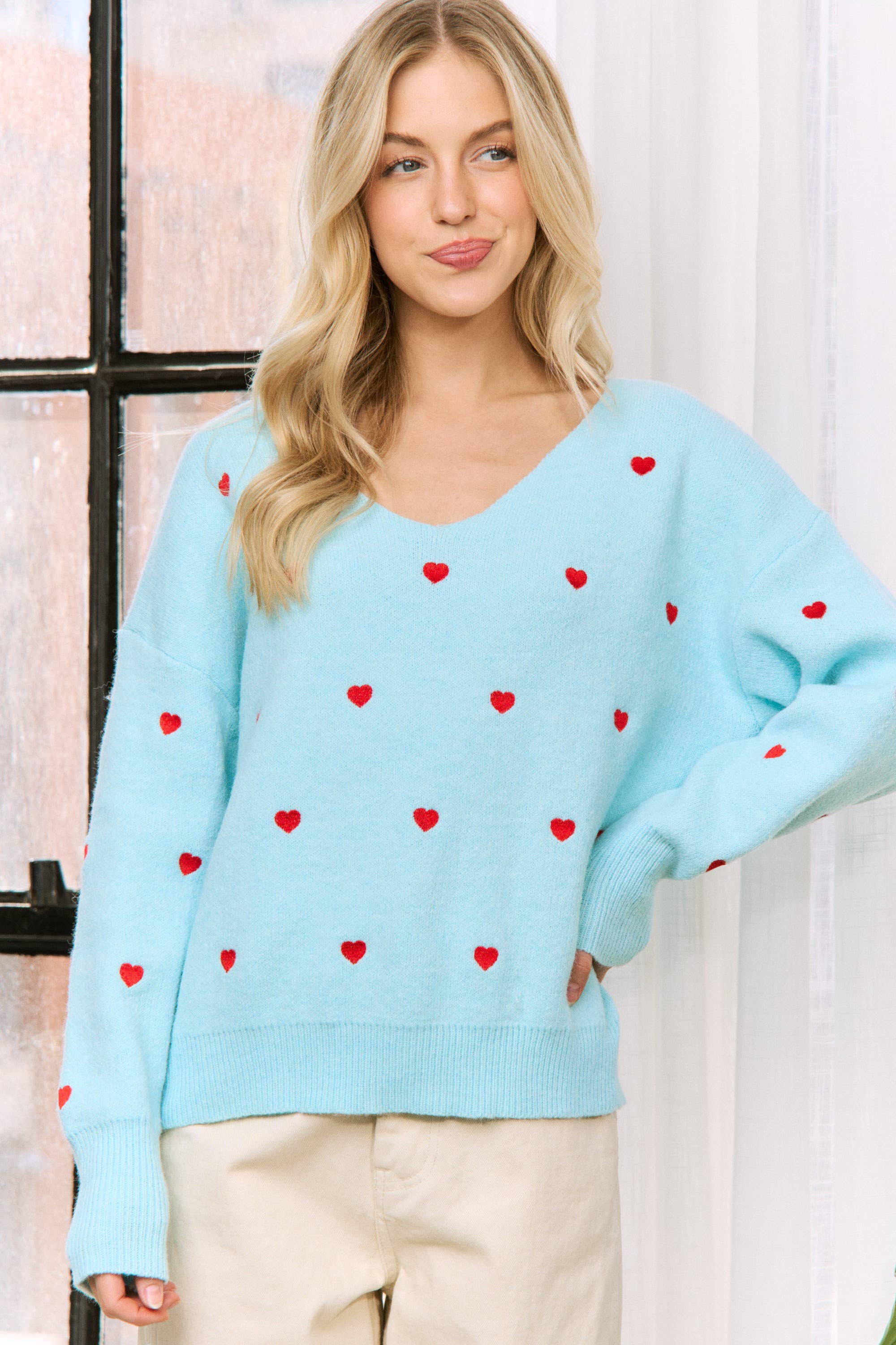 Sweet Generis - Wholesale Knit Sweater - Women's - HEART PATTERN BOXY KNIT PULLOVER SWEATER25