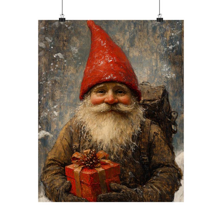 Ye Curiosity Shoppe - Wholesale Art Print - Gnome Bearing Gift Christmas Art Print