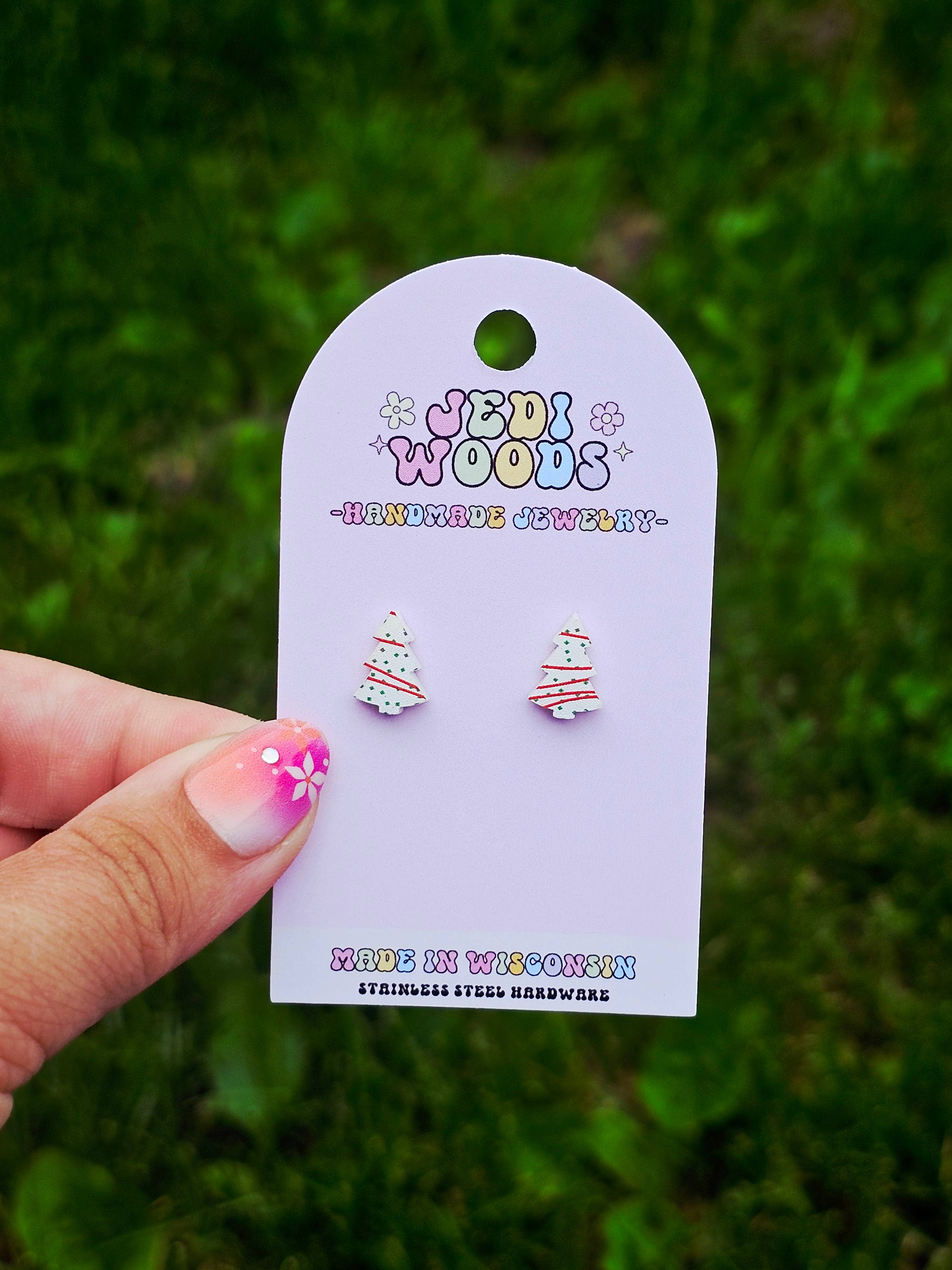 Jedi Woods LLC - Wholesale Stud/Post Earrings -  L. Debbie Xmas Cake Earrings  - Tiktok VIRAL Product!1