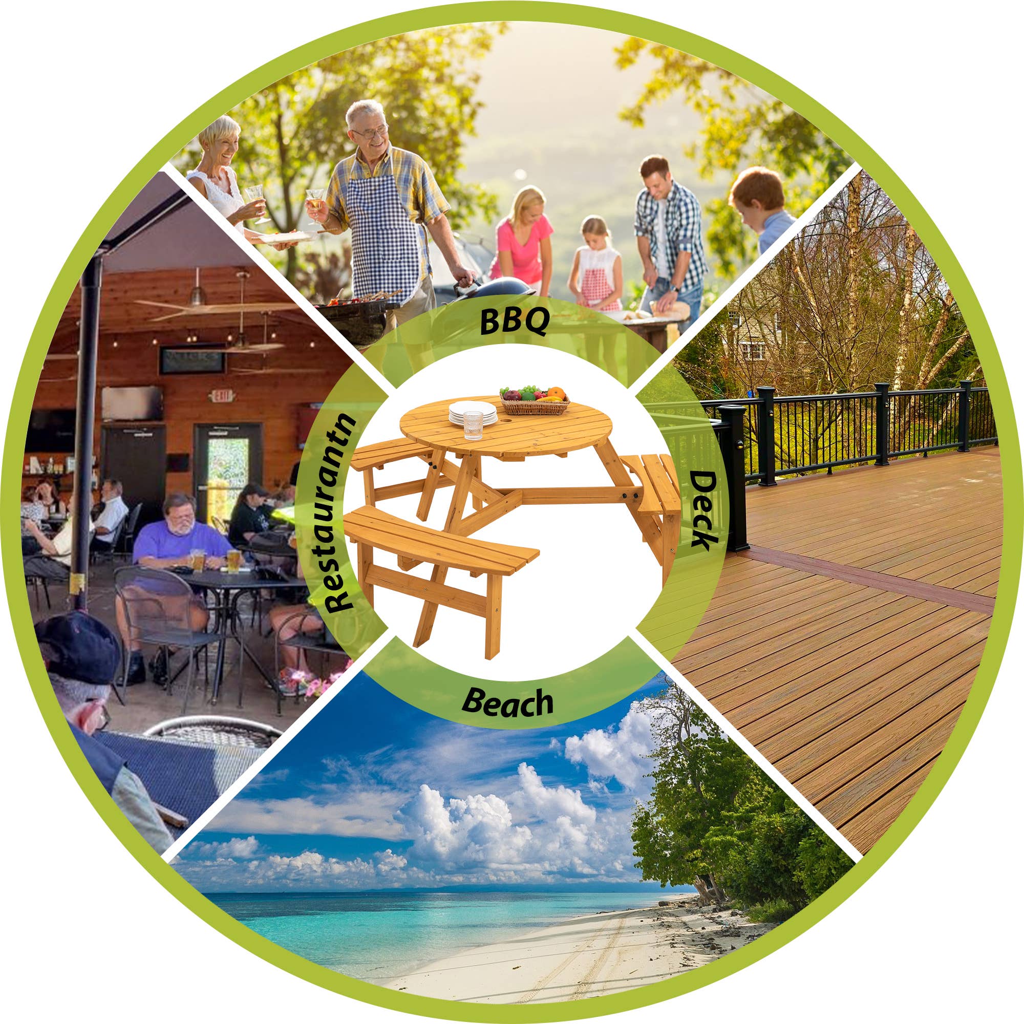 39F Inc. - Wholesale Patio Set - 6-Person Outdoor Wooden Picnic Table with Benches–Brown/Natu11