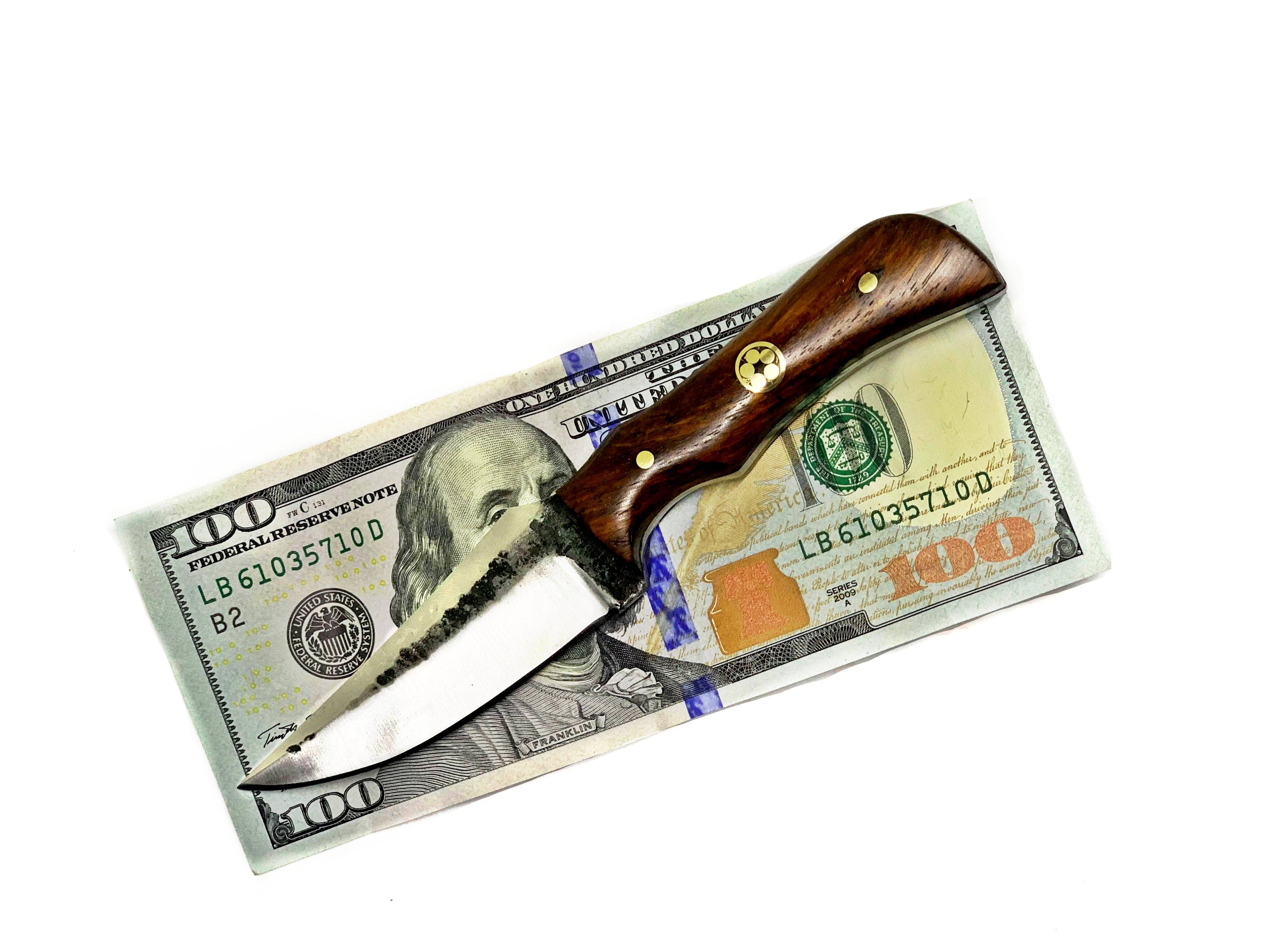 Titan International - Wholesale Pocket Knife/Holder - E3 Carbon 1080 neck knife with forged scales, MINI /ROSEWOOD1