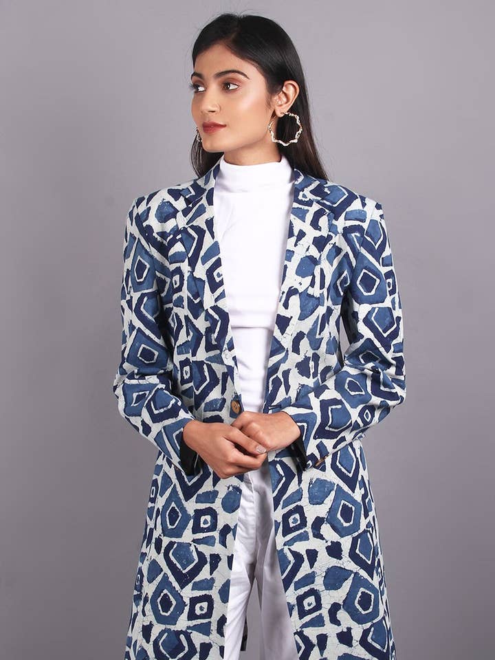 Indigo Blue Cotton Blazer (4) for wholesale by INDOPHILIA