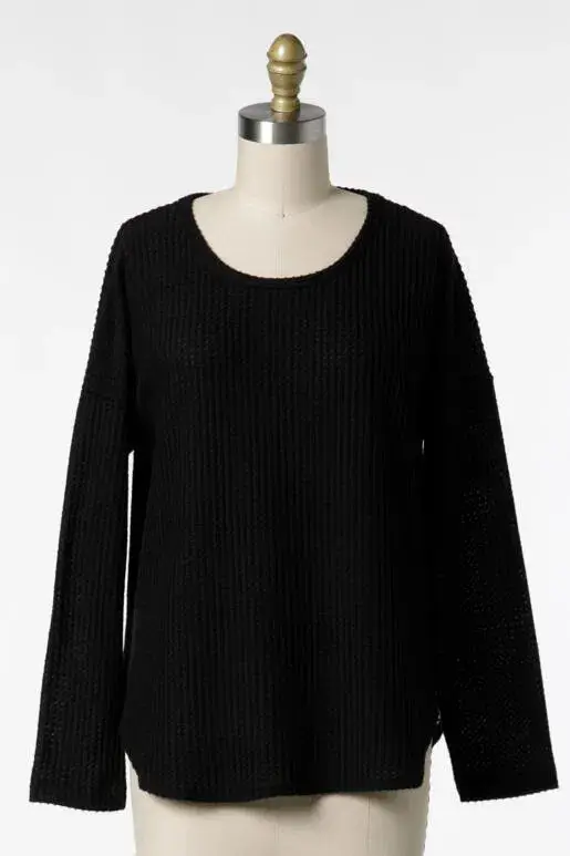 Final Touch - Wholesale Gebreide top - Dames - Geborstelde Wafel Lange Mouw Top - NT313090