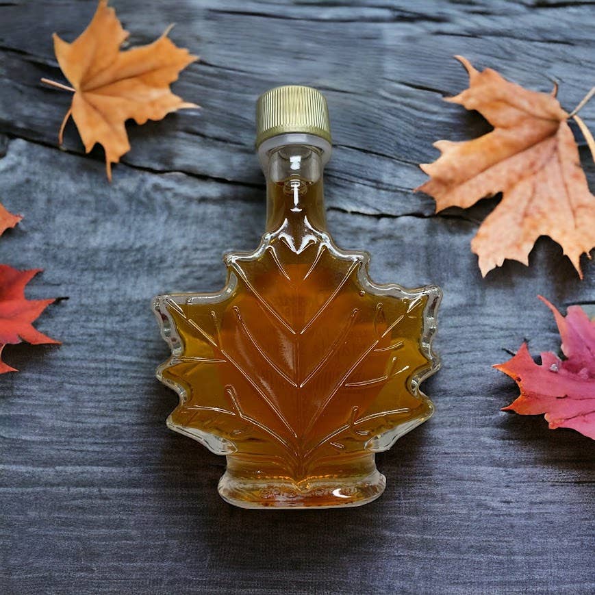 Doodle's Sugarbush, LLC - Pure Michigan Maple Syrup - Wholesale Maple Syrup - Maple Leaf Shaped Decorative Maple Syrup - 1.7 oz glass1