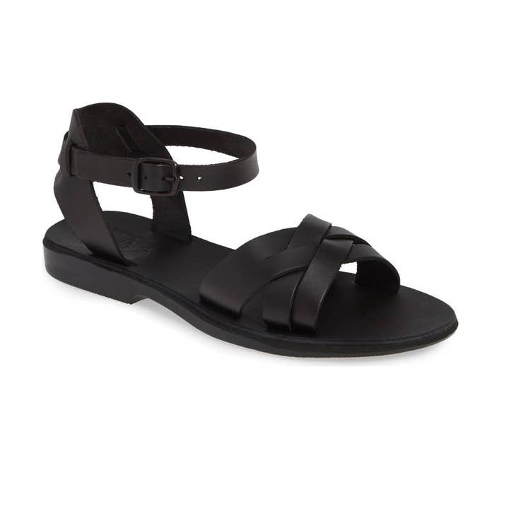 Chloe - Sandalia de piel ajustable | Negro para venta al por mayor de Jerusalem Sandals