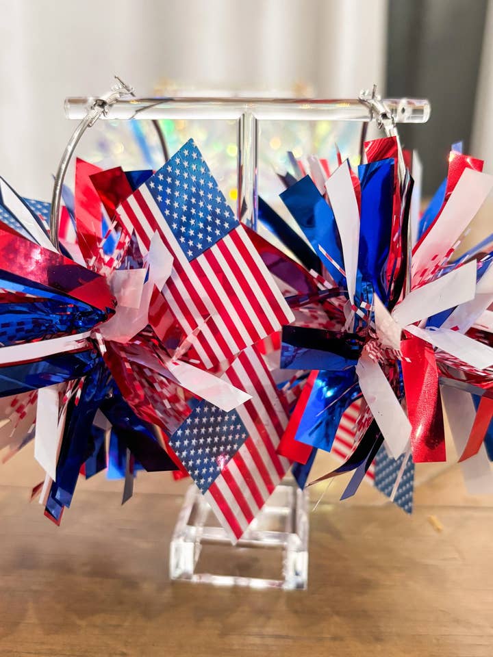 Fourth of July Party Patriotic Pom Pom Earrings for wholesale by Sash Clothing Bar