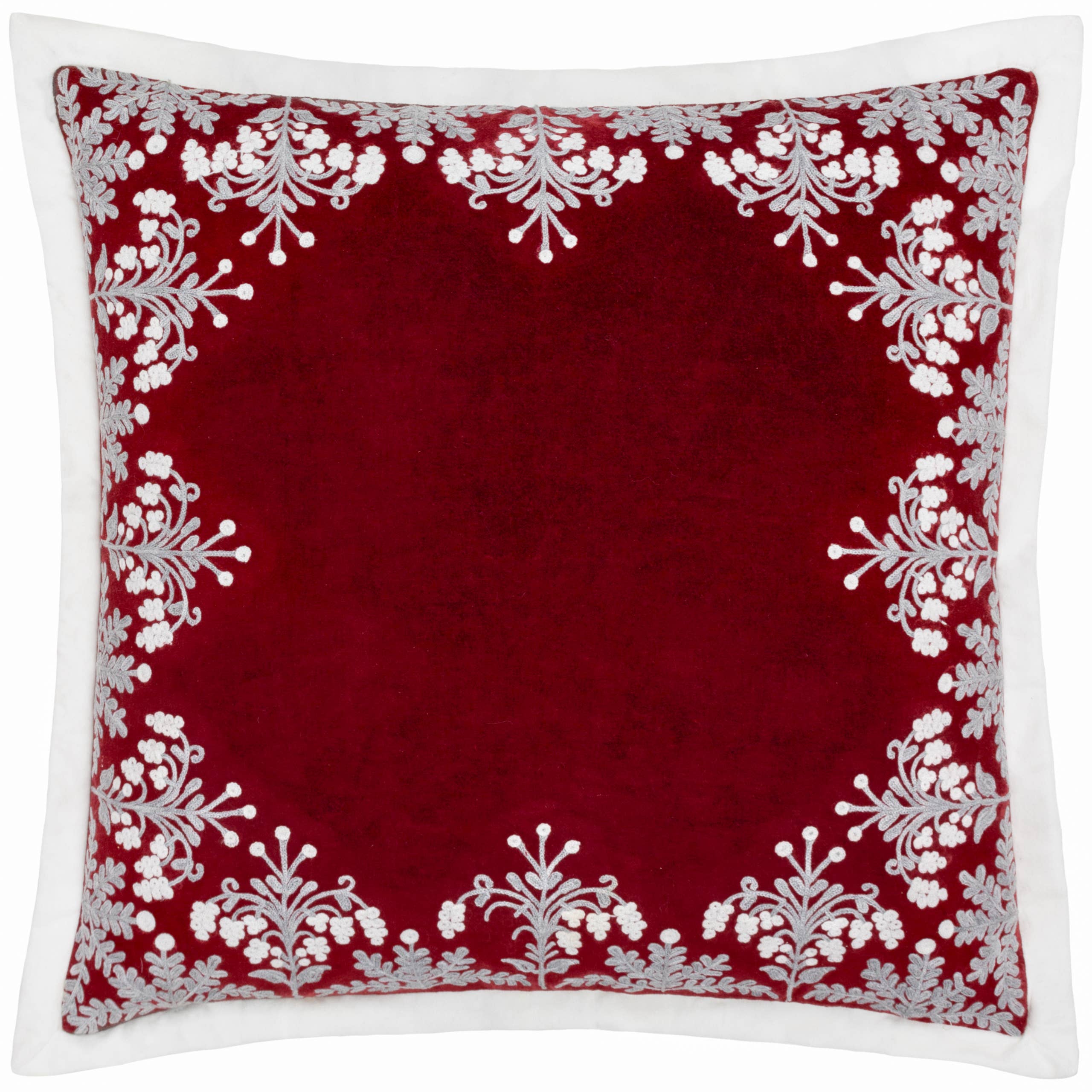 Winter Bloom Embroidered Cushion Red for wholesale on Faire1