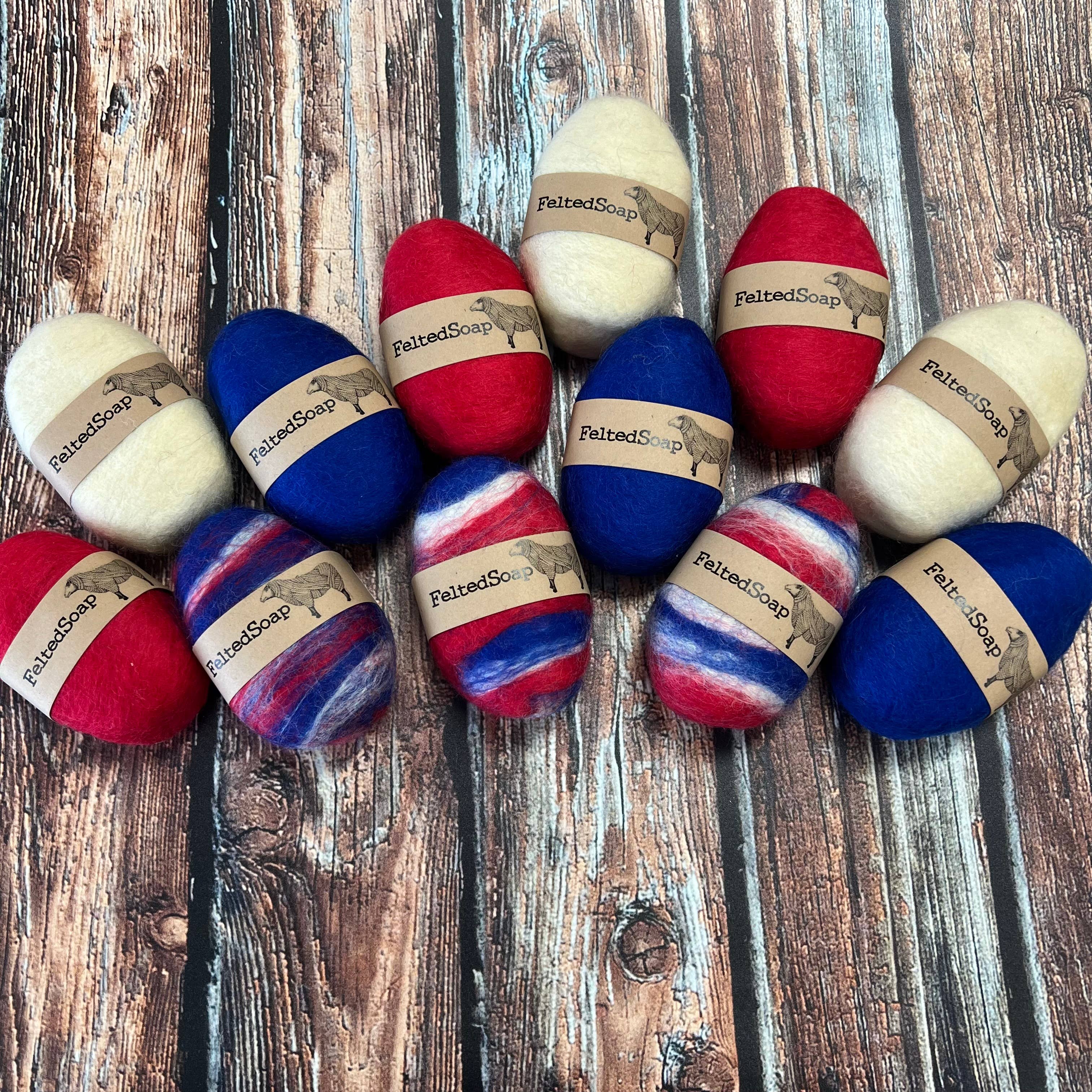 Twisted Purl LLC - Wholesale Bar Soap - Felted Soap American Colors Blended & Solid Red White Blue4