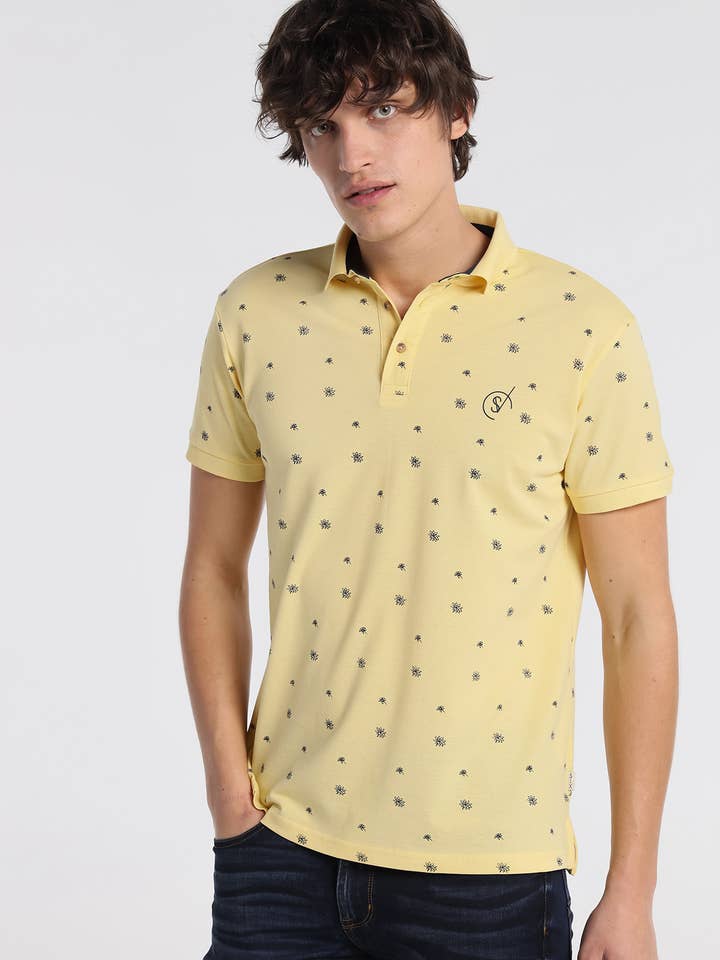 yellow SIX VALVES - Mini Print Tropical Color Short Sleeve Polo for wholesale on Faire0