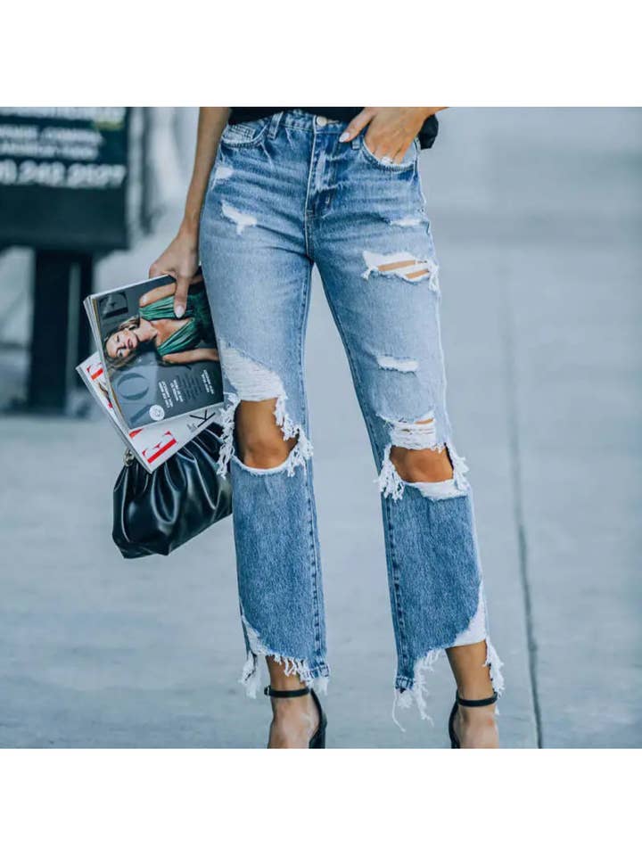 Serenity Collective - Vente Jean – femme - Jean droit taille haute déchiré ~ Lg & XL peuvent être expédiés AUJOURD'HUI !2