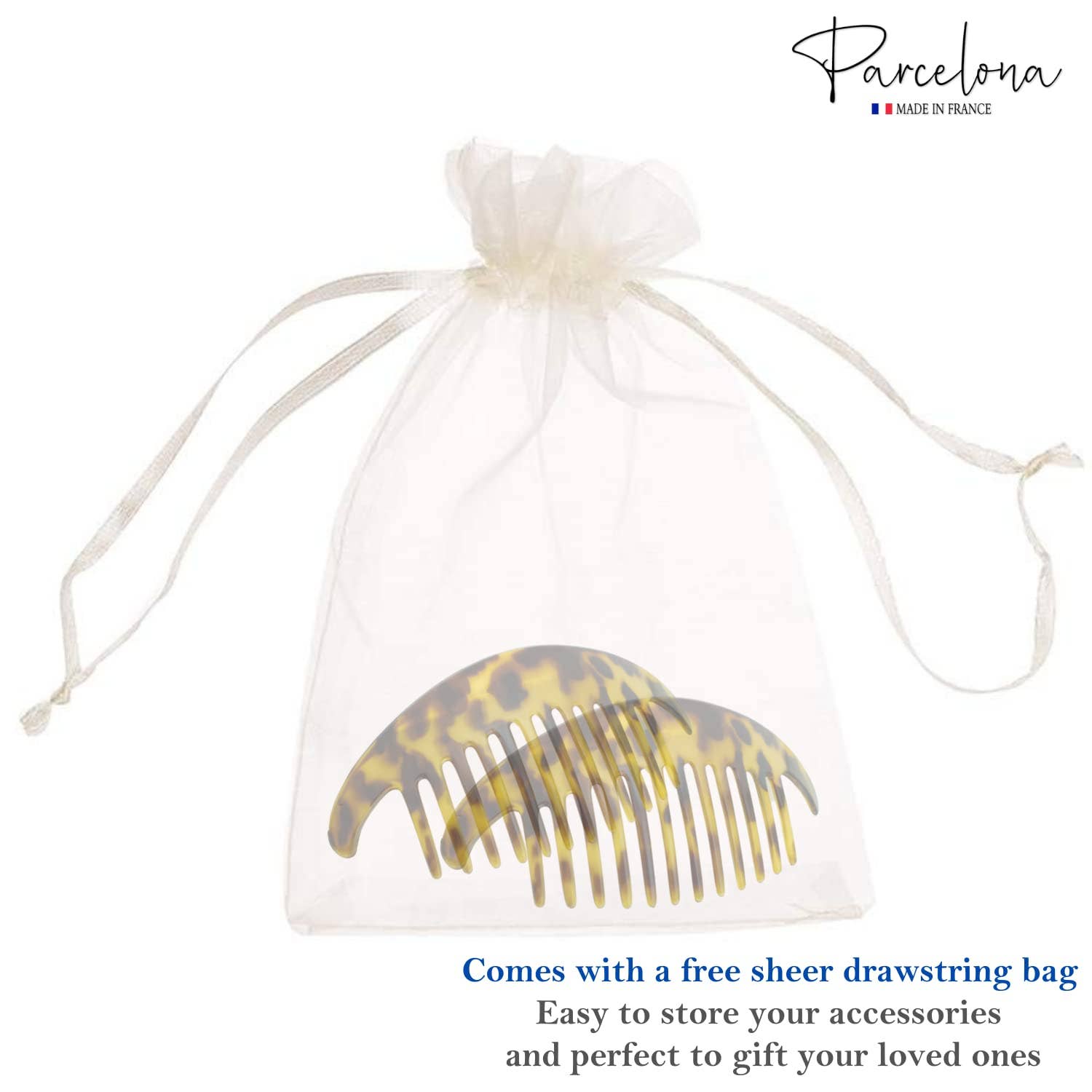 Parcelona - Wholesale Hair Brush/Comb - Parcelona French Alice Large Celluloid 12 Teeth Side Hair Combs for Women 2 Pcs8