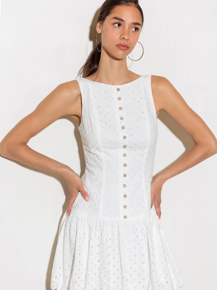 White A solid eyelet mini dress - FD1575 for wholesale on Faire