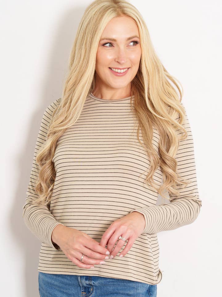 Sarta – wholesale Knit top – Women's – Finn Long Sleeve Top - Cream/Black, Striped0