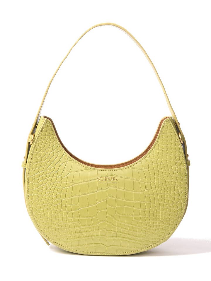 Borsa Naomi Moon in pelle goffrata coccodrillo, Verde per la vendita all'ingrosso da parte di Bob Ore Blue Collection