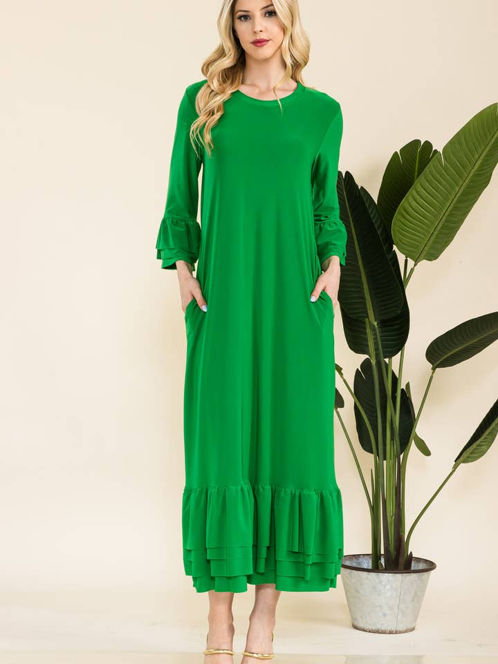 Celeste Clothing – Vestido - Mulher por atacado – VESTIDO MODESTO TAMANHO PLUS COM MANGAS DE SINO EM CAMADAS -CD4389826